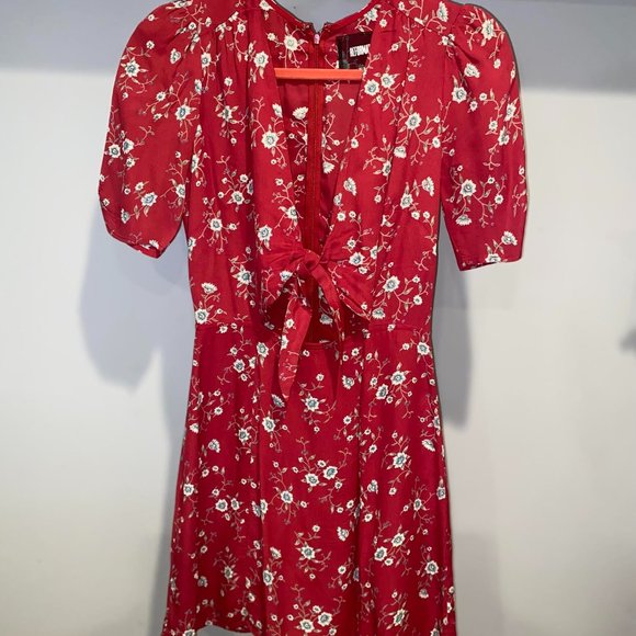 Reformation Grace Floral Front Tie Mini Dress in Red Viscose (Size: 0) - Picture 2 of 7